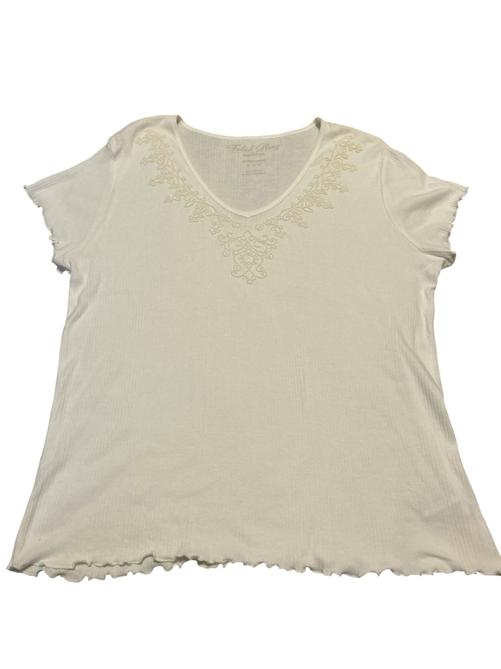 Perfect Fit Embellished White Ribbed T-shirt